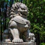 amazing view stone sculpture big lion located gardens by bay singapore